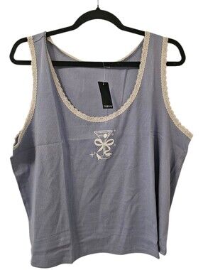 Blue and White Torrid LoveSick Women's Lace Trim Cropped Tank Top